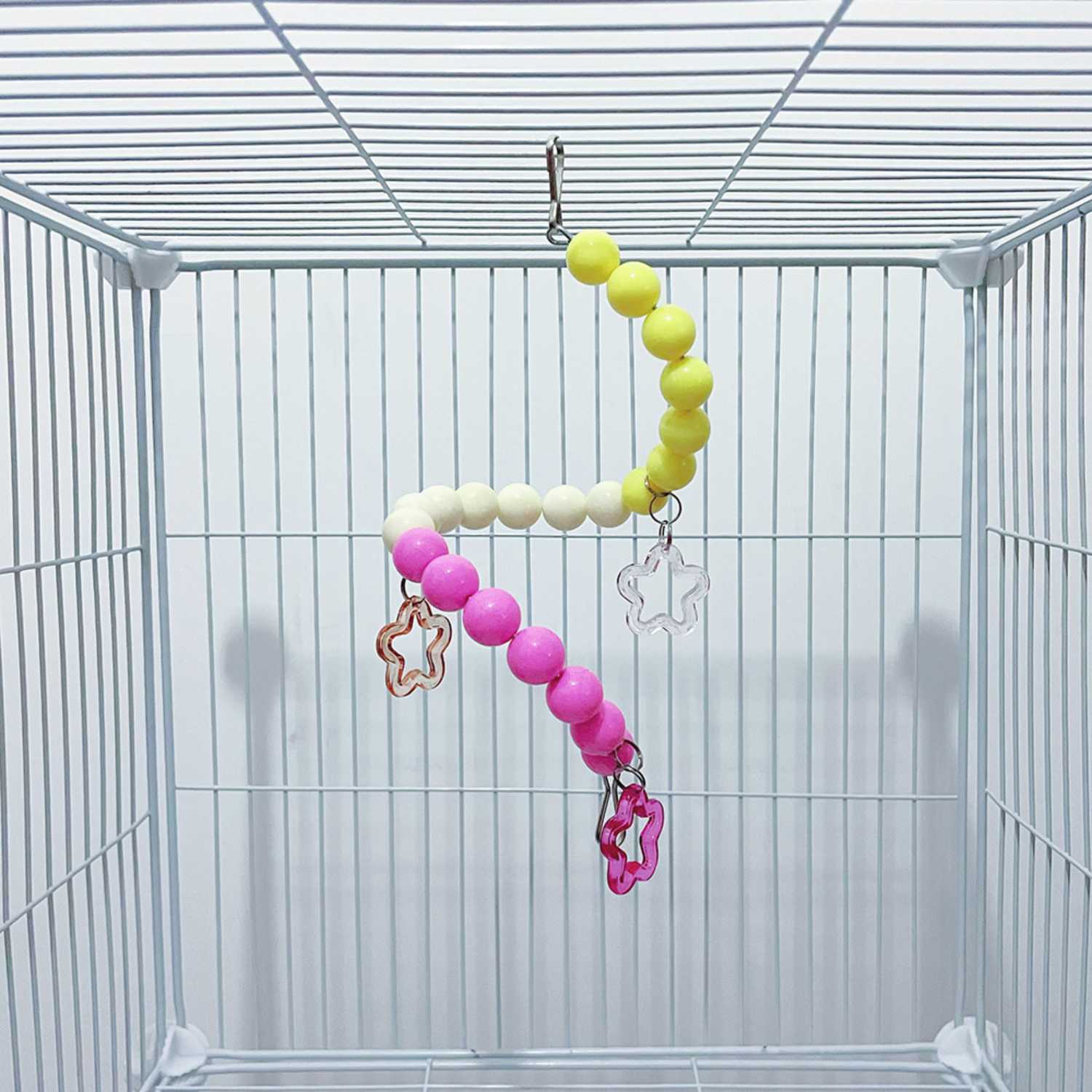 vogel speelbrug gele en roze kralen met speelsterren hanger